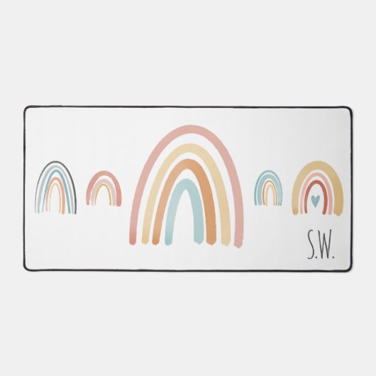 Leuke Boho Waterverf Regenboog Initialen Bureaumat (Voorkant)