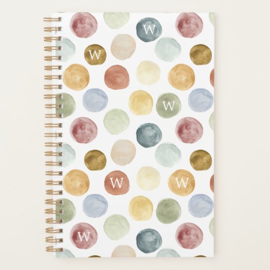 Leuke Bold Moderne Waterverf Polka Dot Monogram Planner (Voorkant)