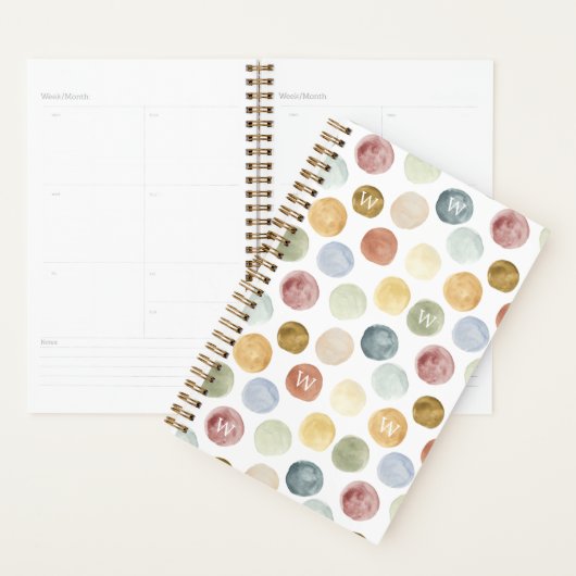 Leuke Bold Moderne Waterverf Polka Dot Monogram Planner (Display)