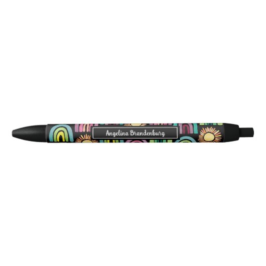 Leuke Bold Suns & Rainbows Terug naar School Kinde Zwarte Inkt Pen (Voorkant)