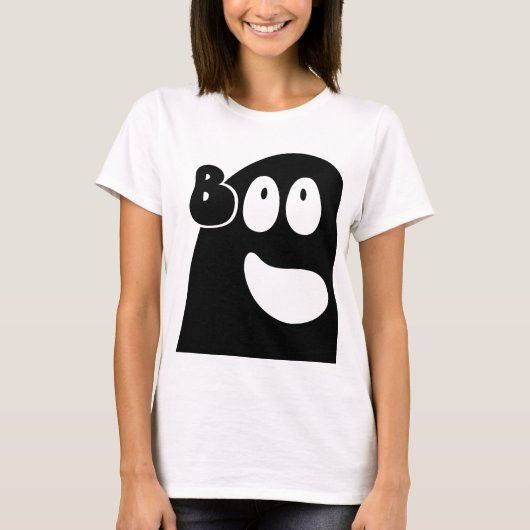 Leuke Boo Ghost Halloween Thema Zwart Wit T-shirt (Voorkant)