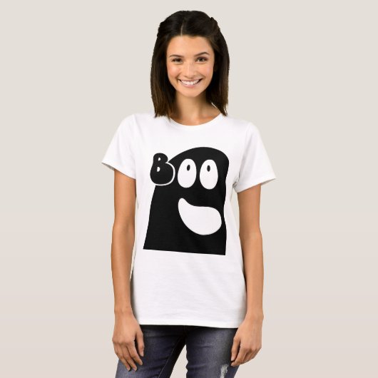Leuke Boo Ghost Halloween Thema Zwart Wit T-shirt (Voorkant volledig)