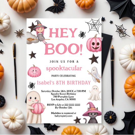 Leuke Boo Party Pink Ghost - Halloween 8E verjaard Kaart