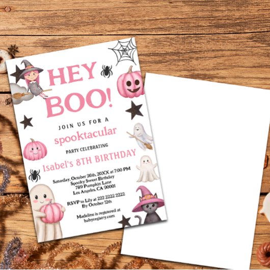 Leuke Boo Party Pink Ghost - Halloween 8E verjaard Kaart