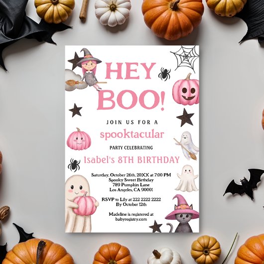 Leuke Boo Party Pink Ghost - Halloween 8E verjaard Kaart