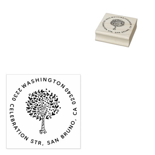 Leuke boom familienaam rond retour adres rubberstempel (Gestempeld)