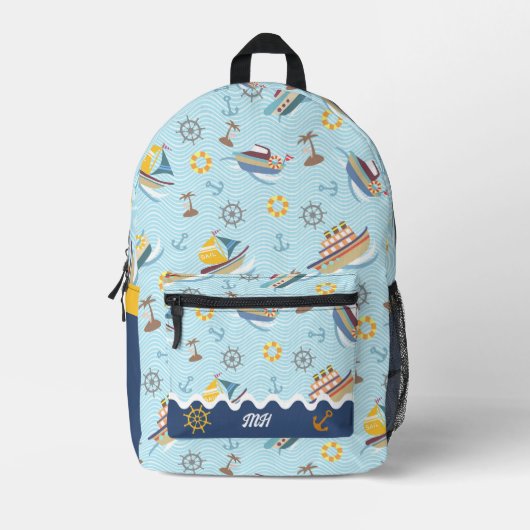 Leuke Boot Blauwe Print Gesneden Naaizak Bedrukte Rugzak (Voorkant)