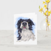Leuke Border Collie Cartoon Kaart (Gele Bloem)