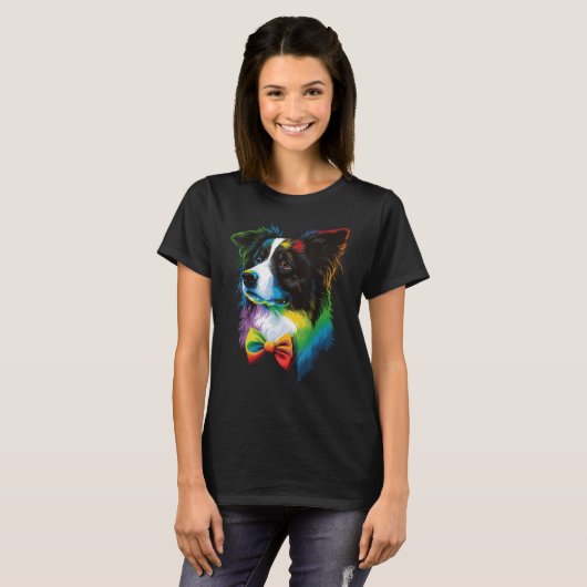 Leuke Border Collie Hond op Border Collie Lover T-shirt (Voorkant volledig)