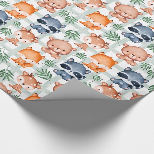 Leuke Bos Dierlijke Munt & Wit geruit Cadeaupapier (Hoek)