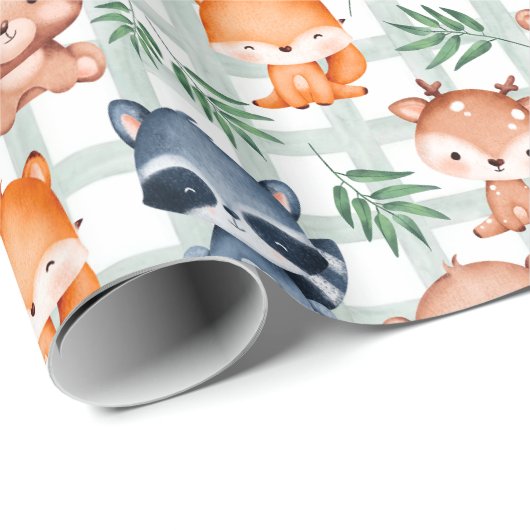 Leuke Bos Dierlijke Munt & Wit geruit Cadeaupapier (Rol Hoek)