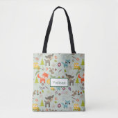 Leuke bosachtige wezens dierlijk patroon met naam tote bag (Voorkant)