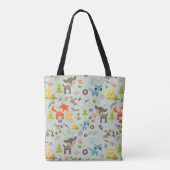 Leuke bosachtige wezens dierlijk patroon met naam tote bag (Achterkant)