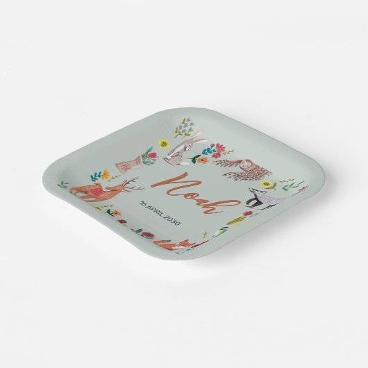 Leuke bosdieren blauw Baby shower papier Bord (Gebogen)