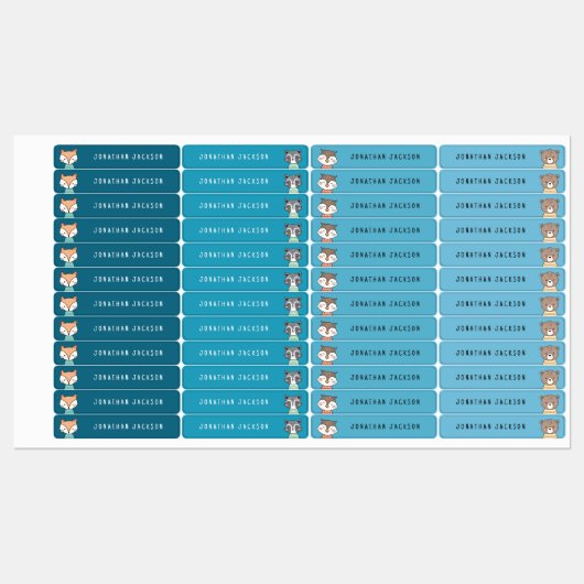 Leuke bosdieren blauw kinder naam labels (Vel)