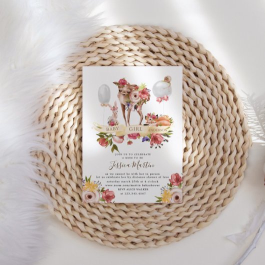 Leuke bosdieren bloemenvirtueel Baby shower Kaart