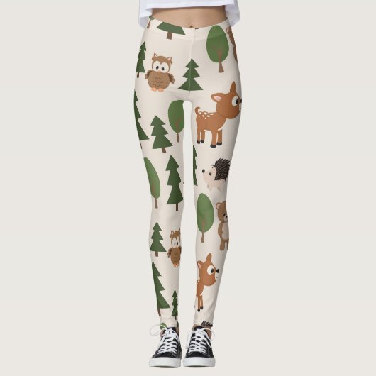 Leuke bosdieren bos natuur patroon leggings (Voorkant)
