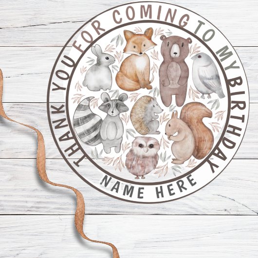 Leuke bosdieren dank je feest ronde sticker
