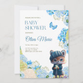 Leuke bosdieren Fox Blue Floral Baby shower Kaart (Voorkant)