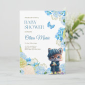 Leuke bosdieren Fox Blue Floral Baby shower Kaart (Staand voorkant)