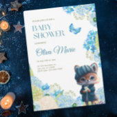 Leuke bosdieren Fox Blue Floral Baby shower Kaart