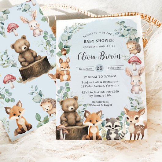 Leuke bosdieren groen blauw Baby shower Kaart