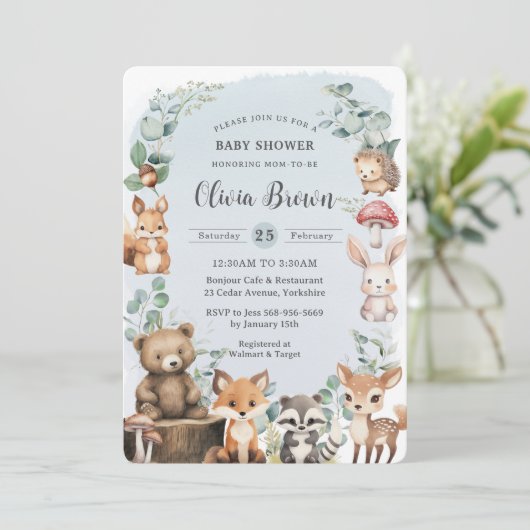 Leuke bosdieren groen blauw Baby shower Kaart (Staand voorkant)