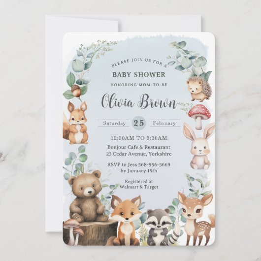 Leuke bosdieren groen blauw Baby shower Kaart (Voorkant)