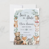 Leuke bosdieren groen blauw Baby shower Save The Date (Voorkant)