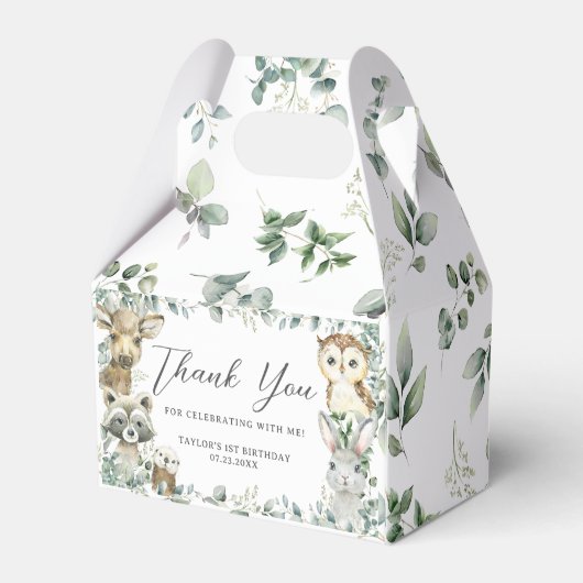 Leuke bosdieren groen jongen Baby shower Bedankdoosjes (Achterkant)