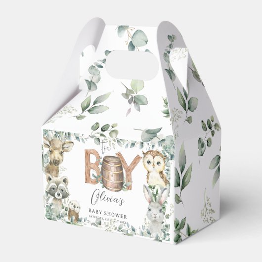 Leuke bosdieren groen jongen Baby shower Bedankdoosjes (Voorkant Zijde)
