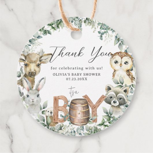 Leuke bosdieren groen jongen Baby shower Bedankjes Labels (Achterkant)