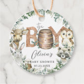 Leuke bosdieren groen jongen Baby shower Bedankjes Labels (Voorkant)