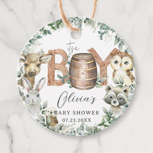 Leuke bosdieren groen jongen Baby shower Bedankjes Labels (Voorkant)