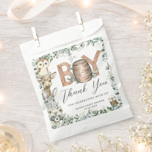 Leuke bosdieren groen jongen Baby shower Bedankzakje (Geknipt)