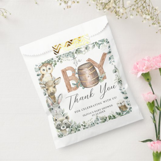 Leuke bosdieren groen jongen Baby shower Bedankzakje (Gezegeld)