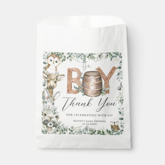Leuke bosdieren groen jongen Baby shower Bedankzakje (Voorkant)