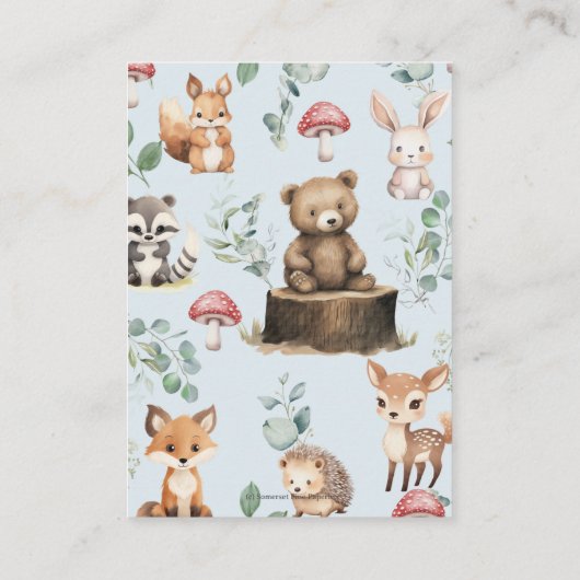 Leuke bosdieren groen jongen Baby shower Informatiekaartje (Achterkant)