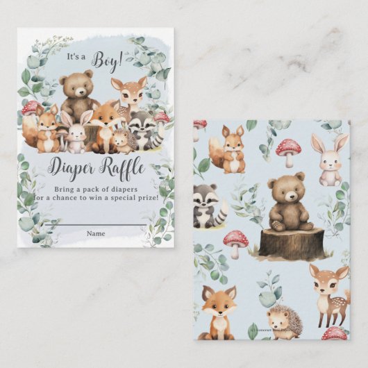 Leuke bosdieren groen jongen Baby shower Informatiekaartje (Voorkant / Achterkant)