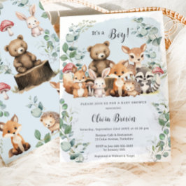 Leuke bosdieren groen jongen Baby shower Kaart