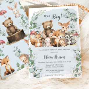 Leuke bosdieren groen jongen Baby shower Kaart