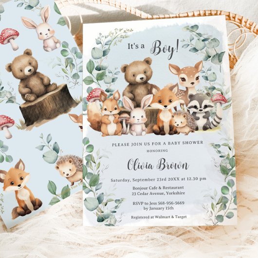 Leuke bosdieren groen jongen Baby shower Kaart