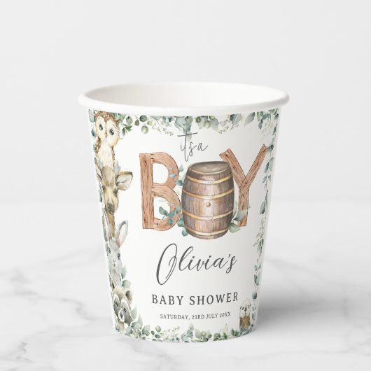 Leuke bosdieren groen jongen Baby shower Papieren Bekers (Voorkant)