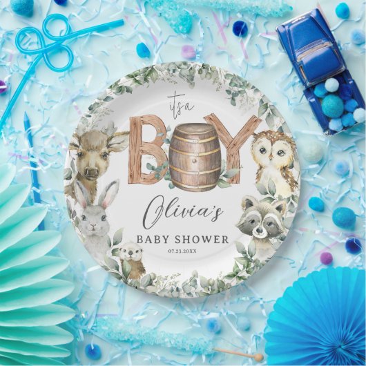 Leuke bosdieren groen jongen Baby shower Papieren Bordje (Feest)