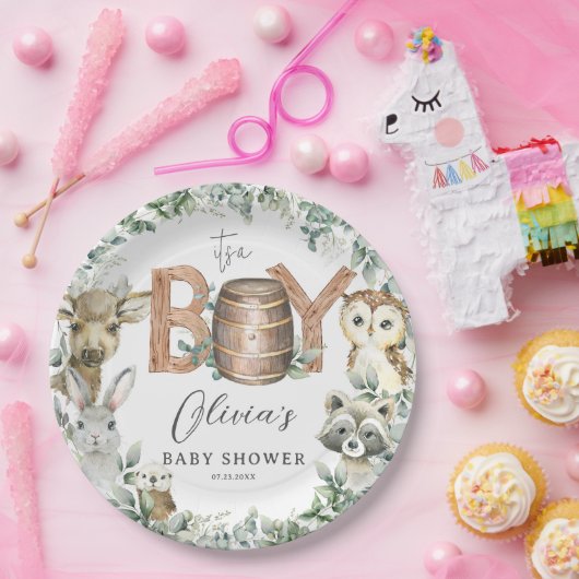 Leuke bosdieren groen jongen Baby shower Papieren Bordje (Feest)