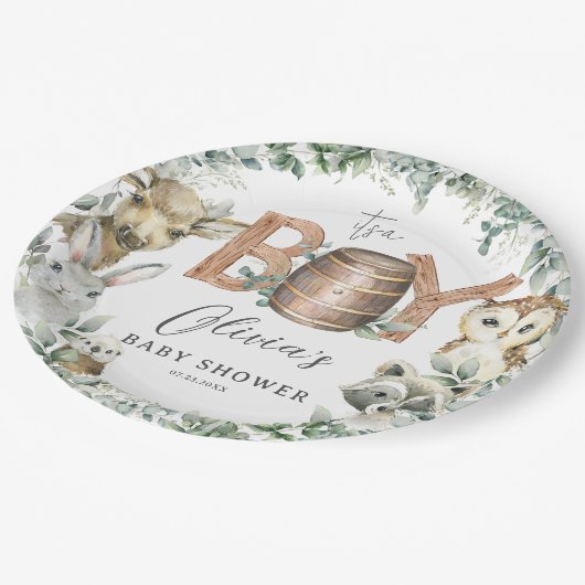 Leuke bosdieren groen jongen Baby shower Papieren Bordje (Gekanteld)