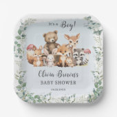 Leuke bosdieren groen jongen Baby shower Papieren Bordje (Voorkant)