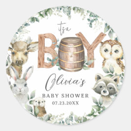 Leuke bosdieren groen jongen Baby shower Ronde Sticker