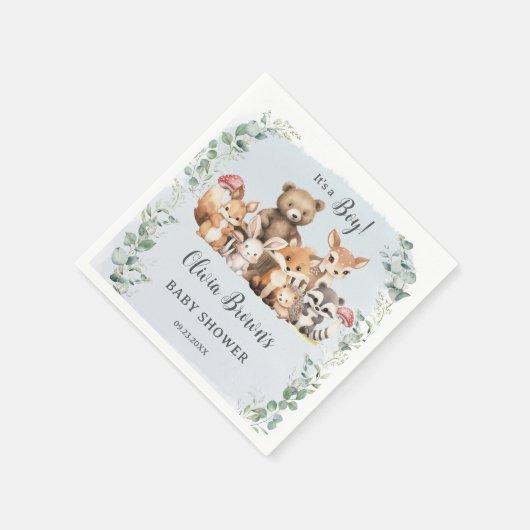 Leuke bosdieren groen jongen Baby shower Servet (Hoek)