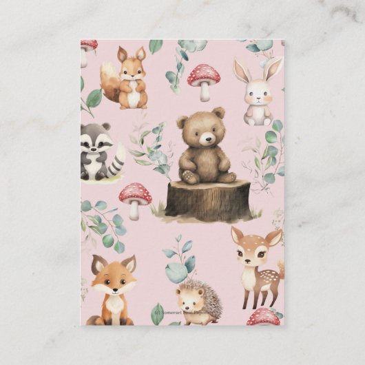 Leuke bosdieren groen meisje Baby shower Informatiekaartje (Achterkant)